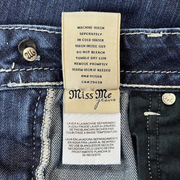 Miss Me Jeans Womens 29 Blue Boot Low Rise Stretch Dark Wash Denim Rhinestones - Picture 8 of 13